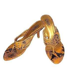 CARLOS by Carlos Santana Snakeskin Print Heels Thong‎ Sandals Summer sexy beachy